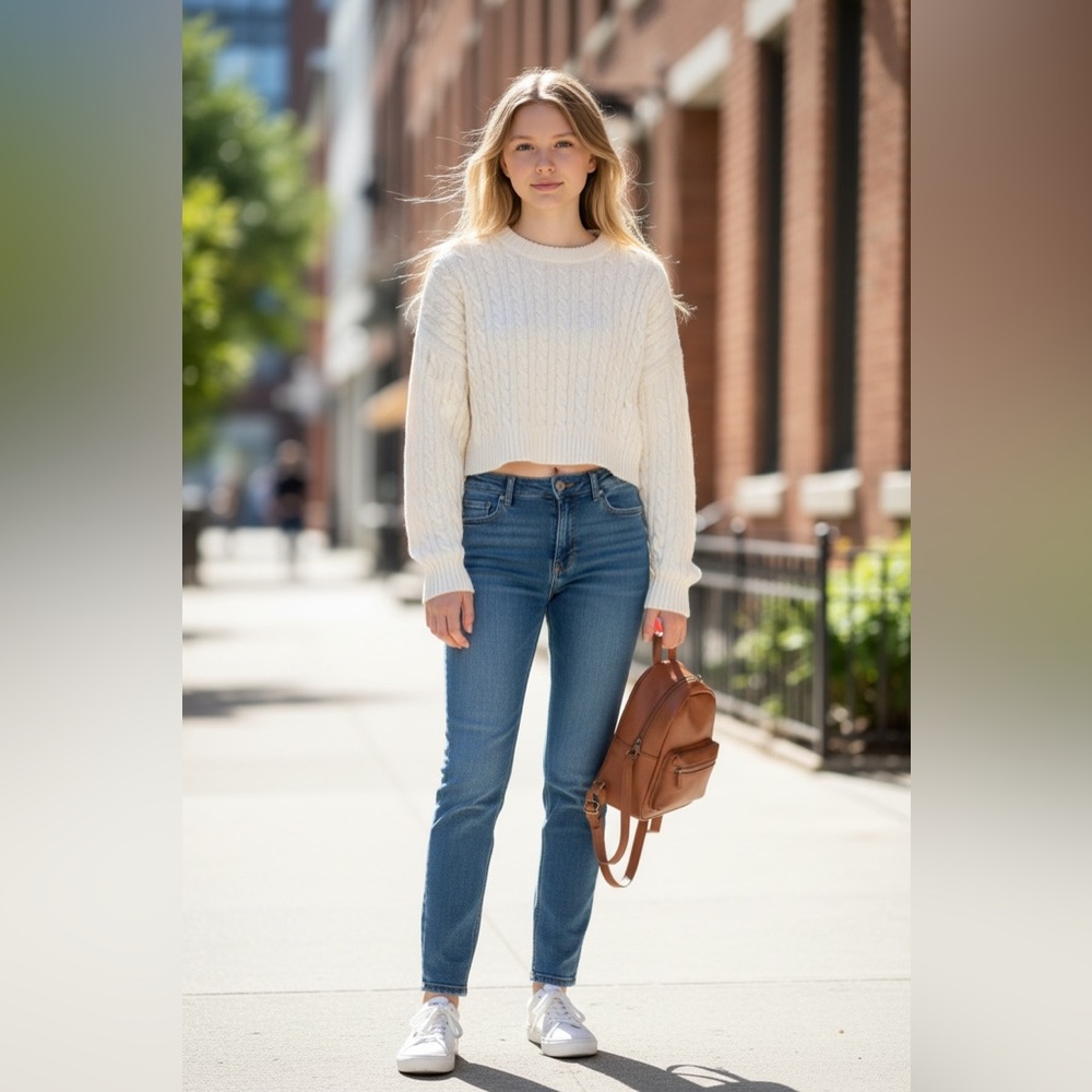 Altar'd State teen Cream Cable Knit Crop Sweater